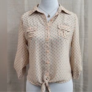 Elegant Cream and Green Polka Dot Button-Down Shirt